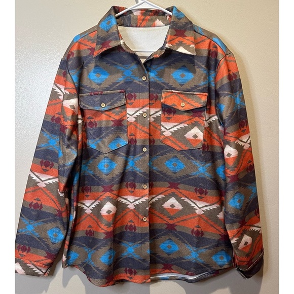 Source Unknown Tops - Women's‎ Western Geometric Print Long Sleeve Button Down Shirt Jacket